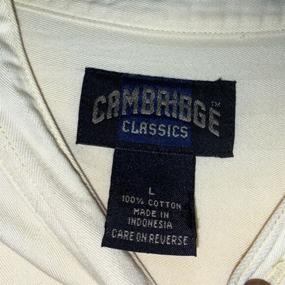 Cambridge Classics Men’s Button Down Shirt L Yellow Long Sleeve Grandad Collar - Picture 4 of 4